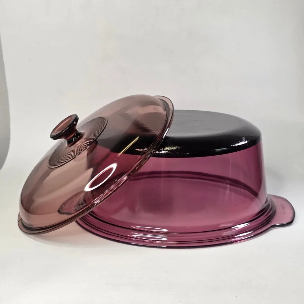 Corning Visions Cranberry Glass 5L Dutch Oven Casserole Teflon Bottom Pyrex Lid